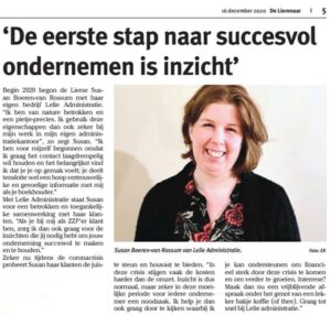 De eerste stap naar succesvol ondernemen is inzicht | Krantenknipsel-16-12-2020 | Lelie administratie